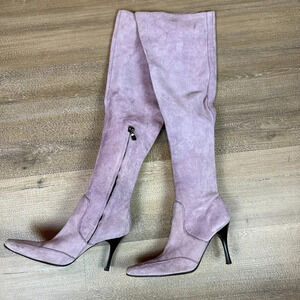 Donald J. Pliner over-the-knee pink suede "Vale" stiletto heel boots, size 7.5